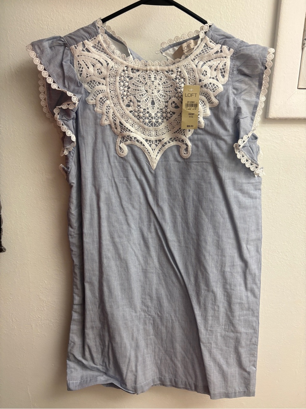 LOFT Blue Mini Dress with White Lace Yoke